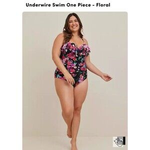Torrid size 1 D/DD estate floral black one piece swim bathing suit